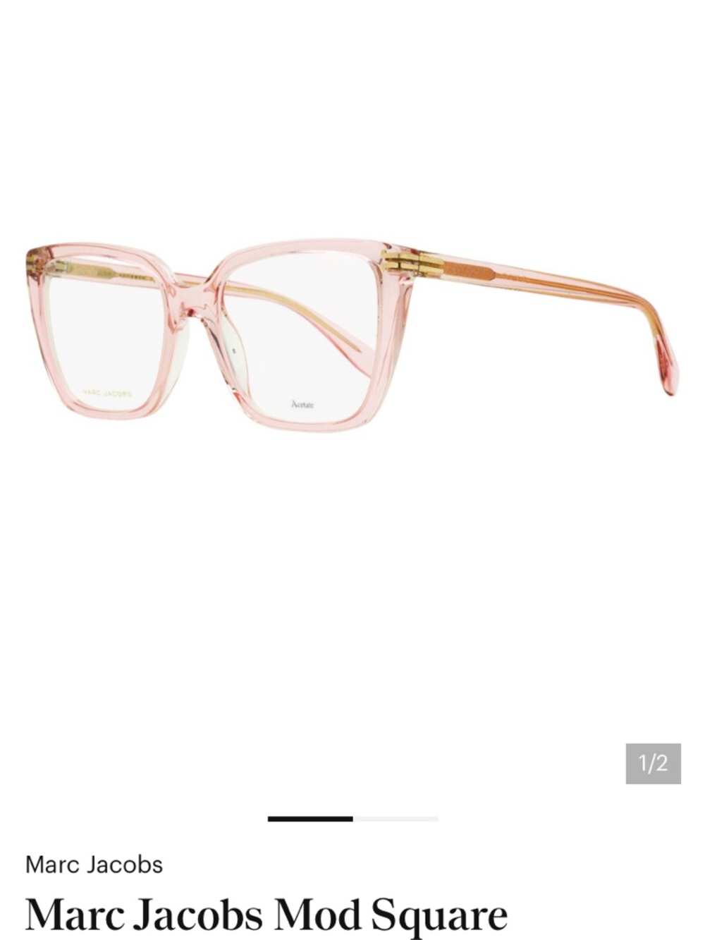 Marc Jacobs Transparent Pink Square Optical Glasses with Gold Accents